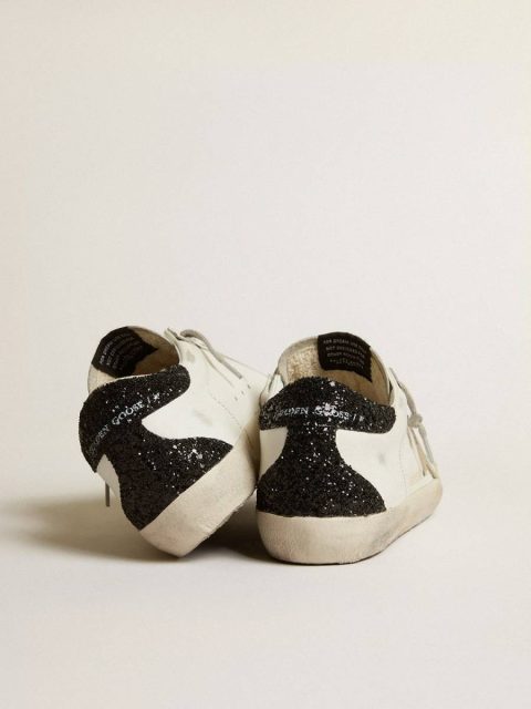 White Women's Super-Star With Gold Star And Black Glitter Heel Tab Women Golden Goose Super-Star - Image 4