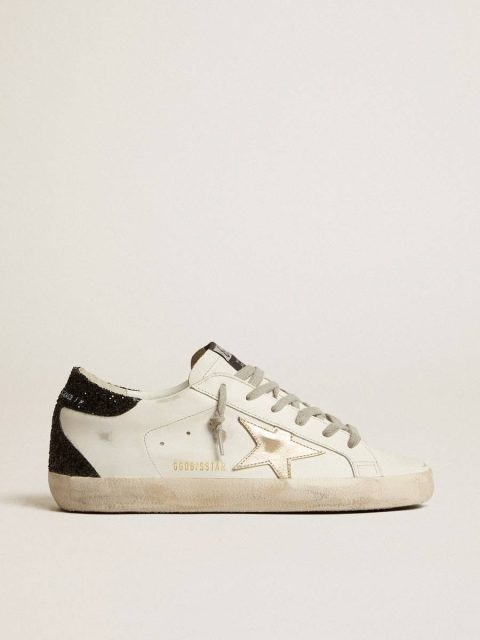 White Women's Super-Star With Gold Star And Black Glitter Heel Tab Women Golden Goose Super-Star