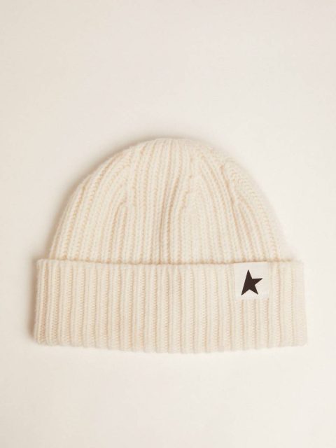 White Wool Beanie With Black Star Hats Papyrus White Golden Goose Women