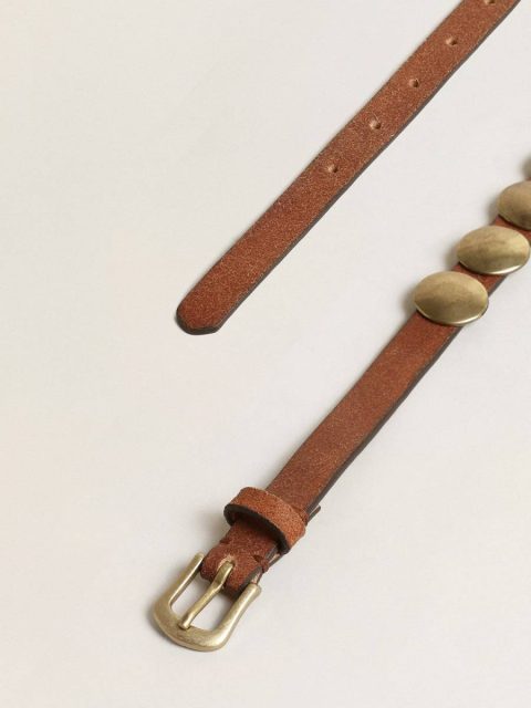 Women Aged Tan Trinidad Belt In Aged Tan-Colored Leather With Golden Maxi Studs Belts Golden Goose - Image 2