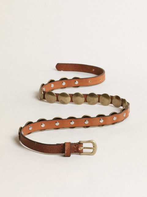 Women Aged Tan Trinidad Belt In Aged Tan-Colored Leather With Golden Maxi Studs Belts Golden Goose - Image 4