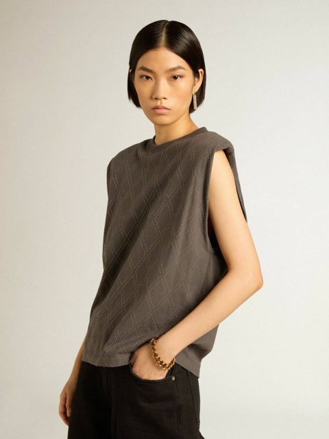 Women Anthracite Gray Sleeveless T-Shirt Anthracite Gray Golden Goose T-Shirts & Tops - Image 3