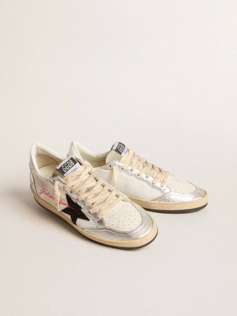 Women Ball Star Ball Star In White Mesh With Black Glitter Star And Silver Inserts Golden Goose - Image 2
