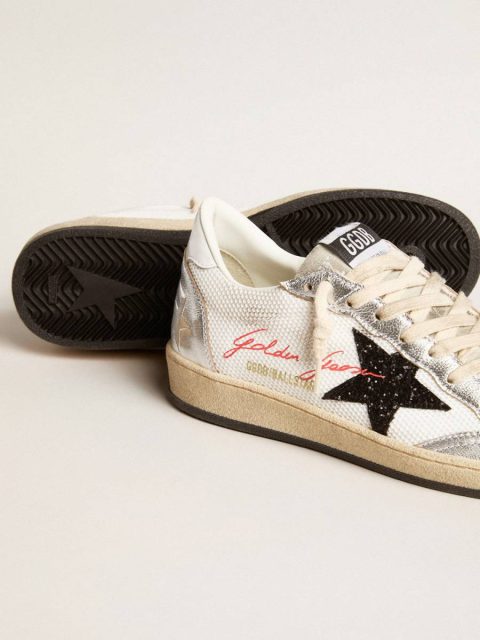 Women Ball Star Ball Star In White Mesh With Black Glitter Star And Silver Inserts Golden Goose - Image 3