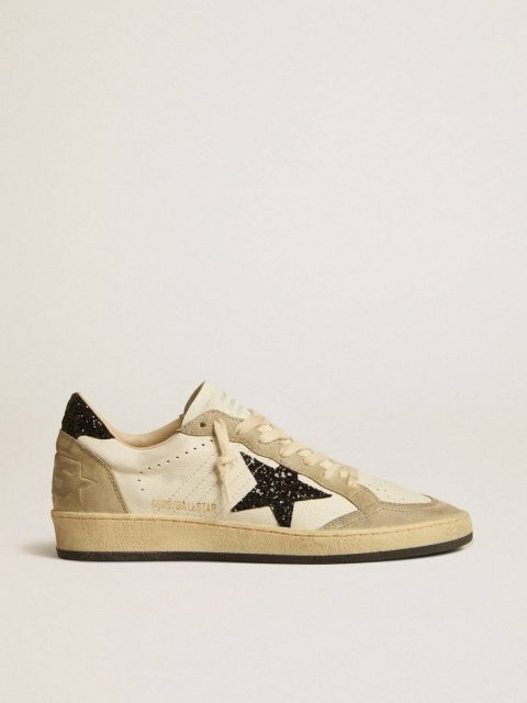 Women Ball Star In Nappa And Suede With Black Glitter Star And Heel Tab Ball Star Golden Goose