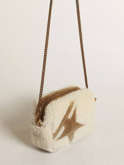 Women Beige Mini Star Bag In Beige Shearling With Suede Star Golden Goose Crossbody Bags - Image 2
