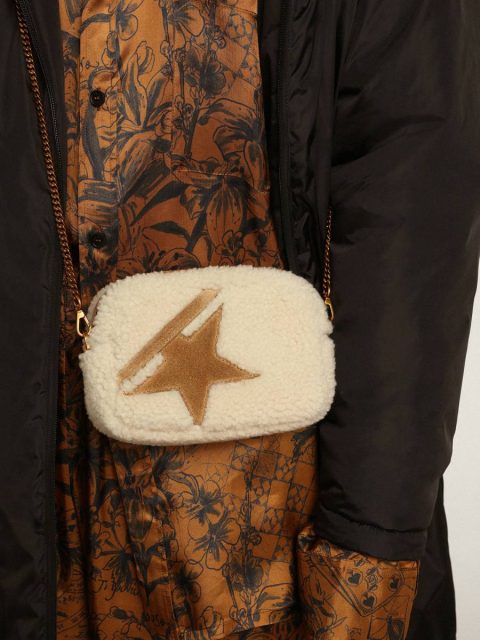 Women Beige Mini Star Bag In Beige Shearling With Suede Star Golden Goose Crossbody Bags - Image 3