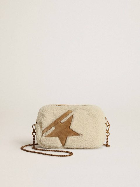 Women Beige Mini Star Bag In Beige Shearling With Suede Star Golden Goose Crossbody Bags