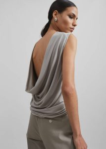 Women Beige Salma Drop Back Blouse - Beige Tops The Frankie Shop