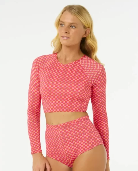 Women Bikini Tops Rip Curl Shell Cove Crop Rash Guard - Image 2