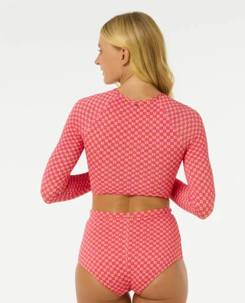 Women Bikini Tops Rip Curl Shell Cove Crop Rash Guard - Image 3