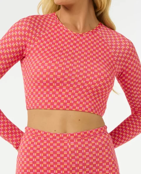 Women Bikini Tops Rip Curl Shell Cove Crop Rash Guard - Image 5