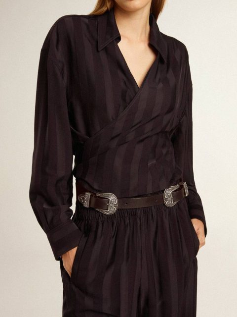 Women Black Belt In Washed Leather With Silver-Colored Double Buckle Belts Golden Goose Black - Image 3