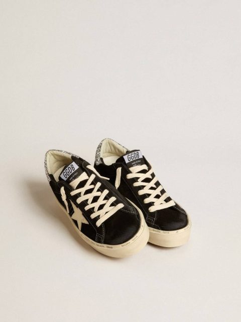 Women Black Golden Goose Hi Star Women’s Hi Star In Black Leather With Silver Glitter Heel Tab - Image 2