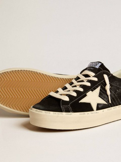 Women Black Golden Goose Hi Star Women’s Hi Star In Black Leather With Silver Glitter Heel Tab - Image 3
