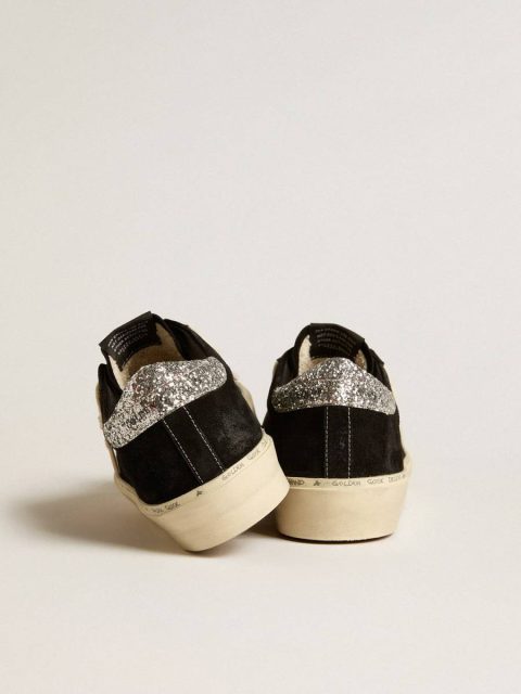 Women Black Golden Goose Hi Star Women’s Hi Star In Black Leather With Silver Glitter Heel Tab - Image 4