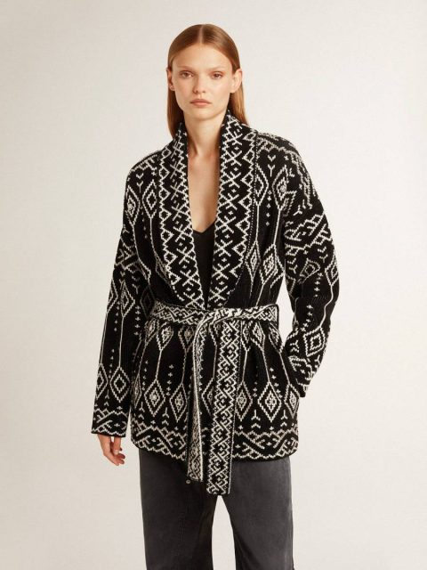 Women Black Golden Goose Knitwear Women’s Black Cardigan With Belt And Crystals - Image 2