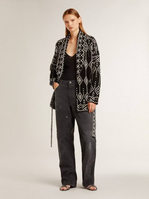 Women Black Golden Goose Knitwear Women’s Black Cardigan With Belt And Crystals - Image 3