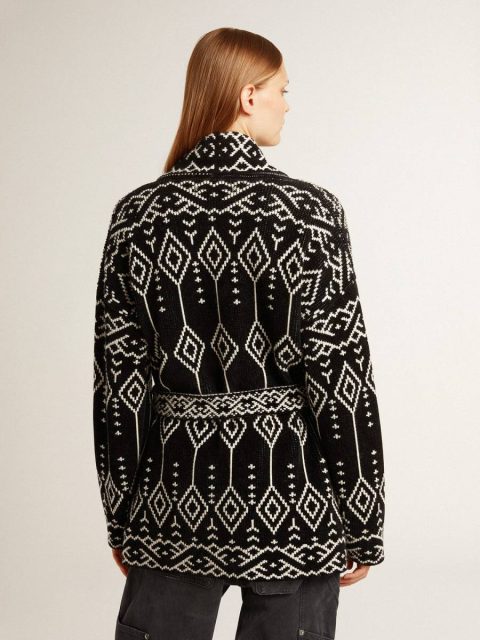 Women Black Golden Goose Knitwear Women’s Black Cardigan With Belt And Crystals - Image 4