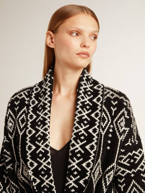 Women Black Golden Goose Knitwear Women’s Black Cardigan With Belt And Crystals - Image 5