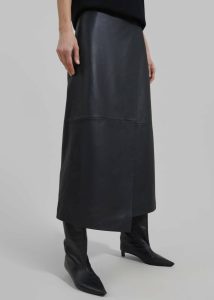 Women Black The Frankie Shop Hedi Leather Midi Wrap Skirt - Black Bottoms