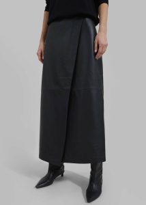 Women Black The Frankie Shop Hedi Leather Midi Wrap Skirt - Black Bottoms - Image 3