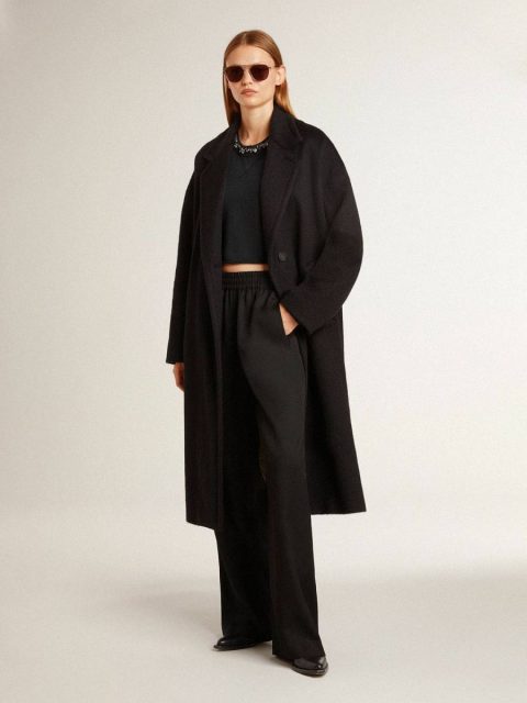 Women Black Women's Single-Breasted Black Cocoon Coat Coats & Jackets Golden Goose - Image 2