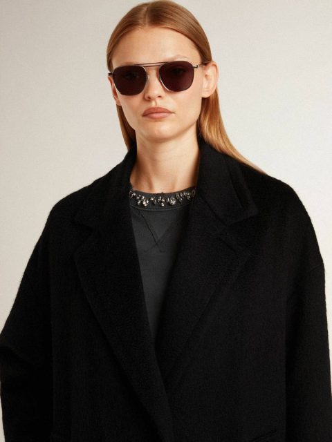 Women Black Women's Single-Breasted Black Cocoon Coat Coats & Jackets Golden Goose - Image 4