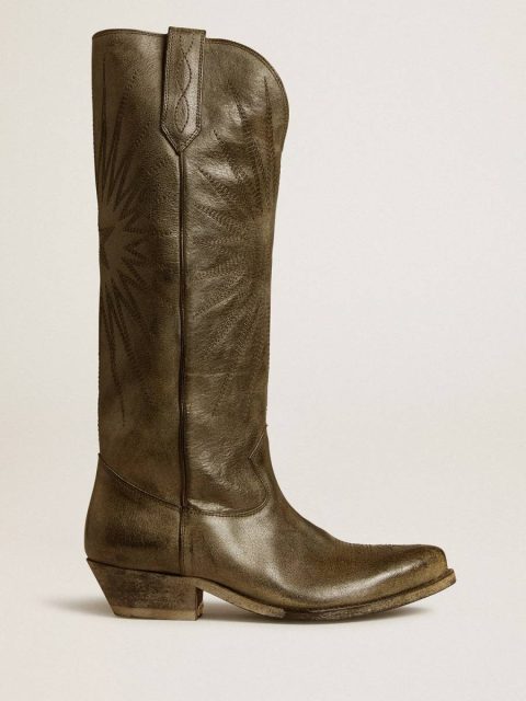 Women Black Women's Wish Star Boots In Black Leather With Star Embroidery Boots Golden Goose