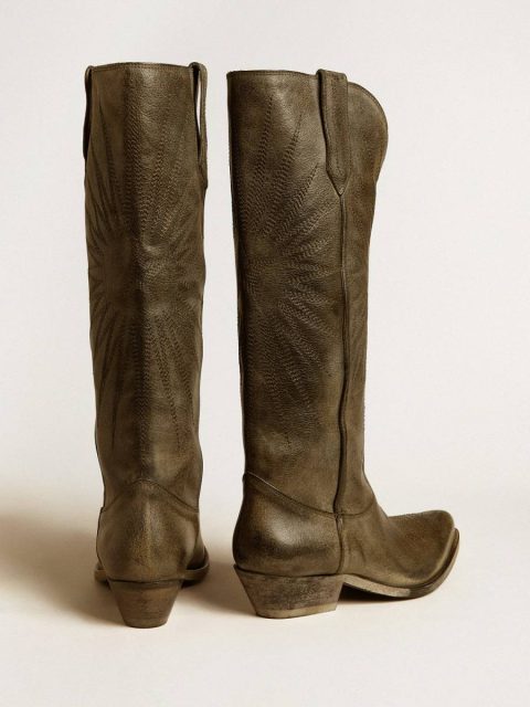 Women Black Women's Wish Star Boots In Black Leather With Star Embroidery Boots Golden Goose - Image 5
