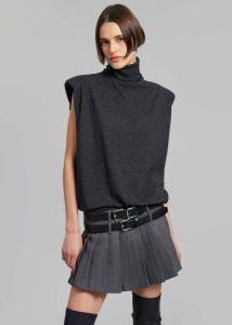 Women Blake Mini Pleated Skirt - Dark Grey Melange Grey Bottoms The Frankie Shop - Image 3