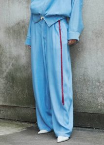 Women Blue Darkpark Phebe Chain Adorned Wide-Leg Pants - Light Blue Bottoms The Frankie Shop
