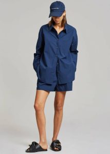 Women Blue Lui Organic Cotton Shirt - Navy The Frankie Shop Tops - Image 2