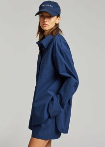 Women Blue Lui Organic Cotton Shirt - Navy The Frankie Shop Tops