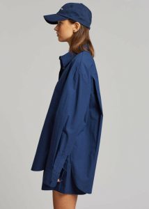 Women Blue Lui Organic Cotton Shirt - Navy The Frankie Shop Tops - Image 3