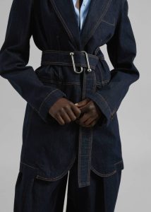 Women Blue The Frankie Shop Outerwear Sportmax Domino Oversized Denim Blazer - Navy - Image 2