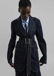 Women Blue The Frankie Shop Outerwear Sportmax Domino Oversized Denim Blazer - Navy