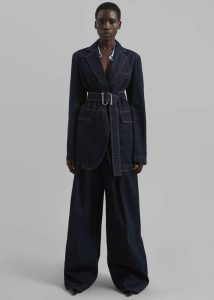 Women Blue The Frankie Shop Outerwear Sportmax Domino Oversized Denim Blazer - Navy - Image 3