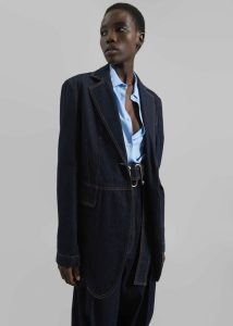 Women Blue The Frankie Shop Outerwear Sportmax Domino Oversized Denim Blazer - Navy - Image 4