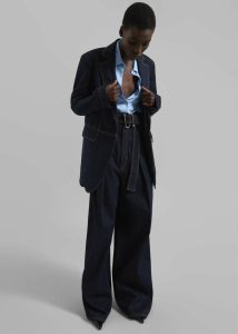 Women Blue The Frankie Shop Outerwear Sportmax Domino Oversized Denim Blazer - Navy - Image 5