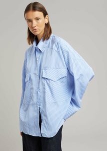 Women Blue Tops The Frankie Shop Orson Pocket Shirt - Blue Stripe - Image 2