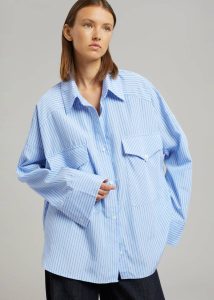 Women Blue Tops The Frankie Shop Orson Pocket Shirt - Blue Stripe