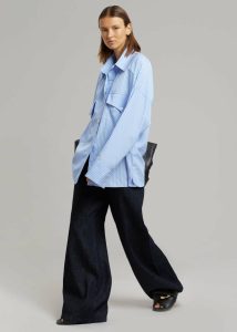Women Blue Tops The Frankie Shop Orson Pocket Shirt - Blue Stripe - Image 4