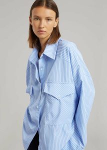 Women Blue Tops The Frankie Shop Orson Pocket Shirt - Blue Stripe - Image 5