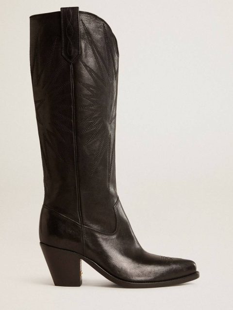 Women Boots Golden Goose Women's Wish Star Boots In Black Leather With Star Embroidery Black