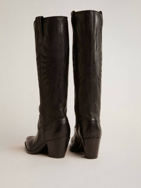 Women Boots Golden Goose Women's Wish Star Boots In Black Leather With Star Embroidery Black - Image 5
