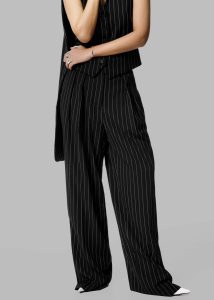 Women Bottoms Black Holland Pleated Trousers - Black/White Pinstripe The Frankie Shop