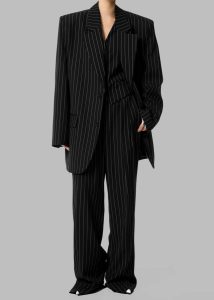 Women Bottoms Black Holland Pleated Trousers - Black/White Pinstripe The Frankie Shop - Image 3