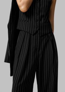 Women Bottoms Black Holland Pleated Trousers - Black/White Pinstripe The Frankie Shop - Image 4