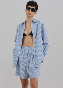 Women Bottoms Multi Lui Fluid Boxer Shorts - White/Blue Stripe The Frankie Shop
